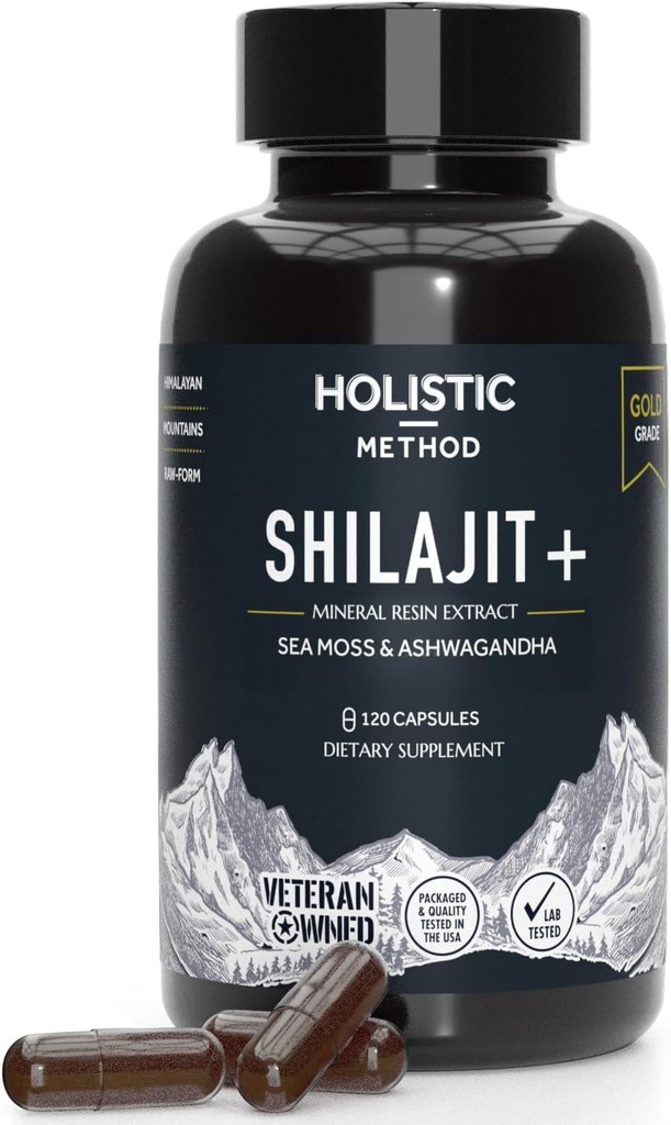 Καθαρό Shilajit Ιμαλαΐων για άνδρες και γυναίκες - 120 Shilajit Resin Κάψουλες με Sea Moss, Ashwagandha, Rhodiola και Ginko Biloba - Προωθεί την ενίσχυση της ενέργειας & ανοσοποιητική υποστήριξη (120 κόμης)