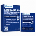 WELMATE - 4% Lidocaine Numbing Patch - Maximum Strength - Temporary Relief of Pain, Back, Neck, Shoulders, Knees, Elbows, Minor Skin Irritations - Topical Analgesic Unscented - 30 ct