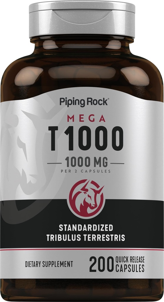 Piping Rock Tribulus Terrestris for Men and Women 1000mg | 200 Capsules | Standardized Supplement | Mega T1000 | Non-GMO, Gluten Free