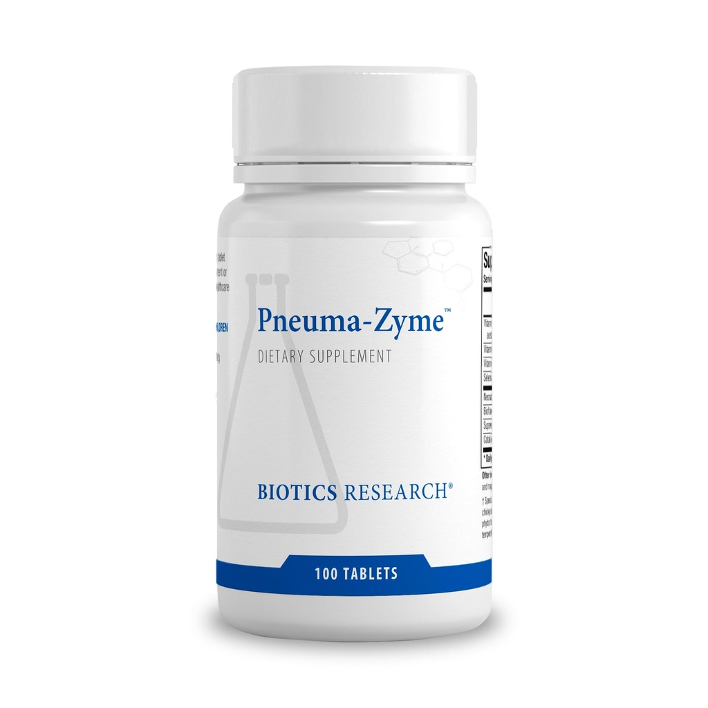 BIOTICS RESEARCH Pneuma-Zyme Respiratory Support with Neonatal Lung 100Tabs | Supports Optimal Lung Function & Respiratory Tissue Health, Upper Respiratory Health