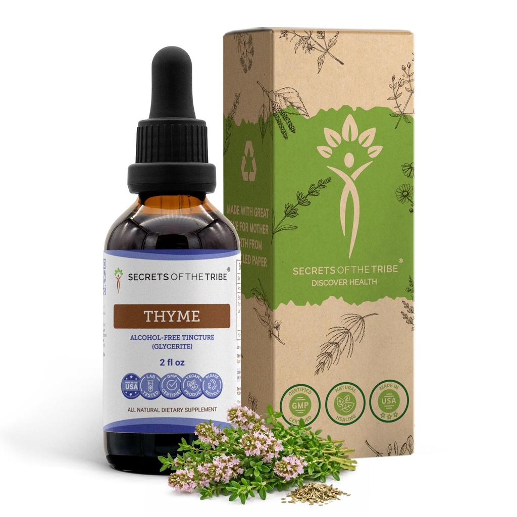 Secrets of the Tribe Thyme Alcohol-Free Liquid Extract, Thyme (Thymus Vulgaris) Dried Leaf Tincture Supplement (2 FL OZ)