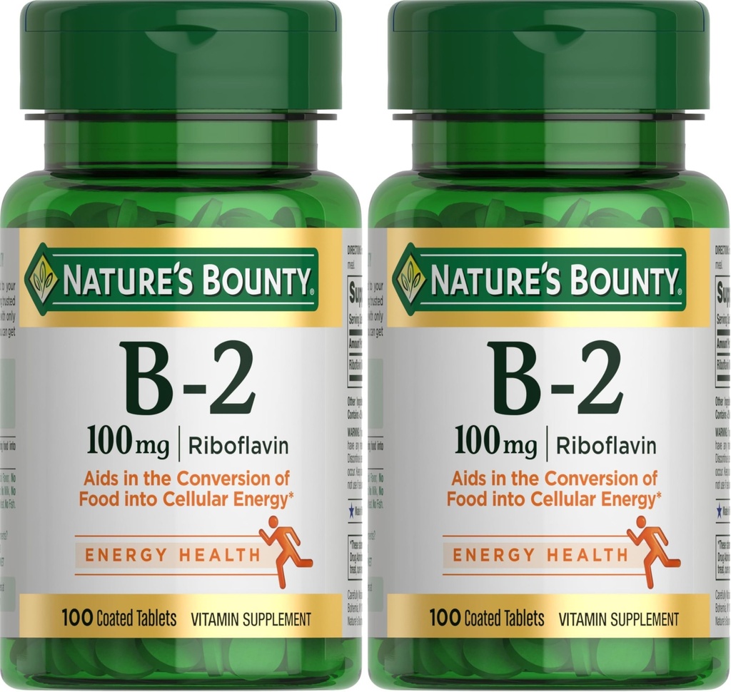 Nature's Bounty Vitamin B2 as Riboflavin Supplement, Aids Metabolism, 100mg, 100 Count (Pack of 2)
