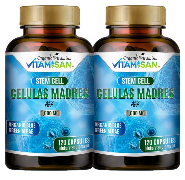 2 Celulas Madres AFA Stem Natural Cell 120 Κάψουλες 1000 mg Blue Green Algae Non GMO Χωρίς γλουτένη Aphanizomenon Flos-aquae Bio celula Madre Συμπλήρωμα