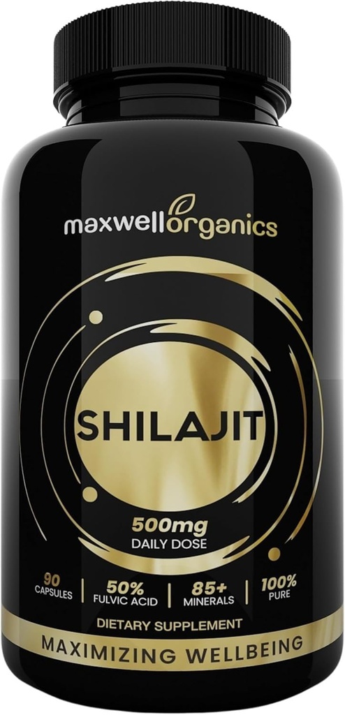 Shilajit Capsules 500mg – Himalayan Shilajit Extract with 50% Fulvic Acid & 85+ Trace Minerals – Supports Energy & Nutrient Absorption – 100% Pure Supplement – 90 Capsules