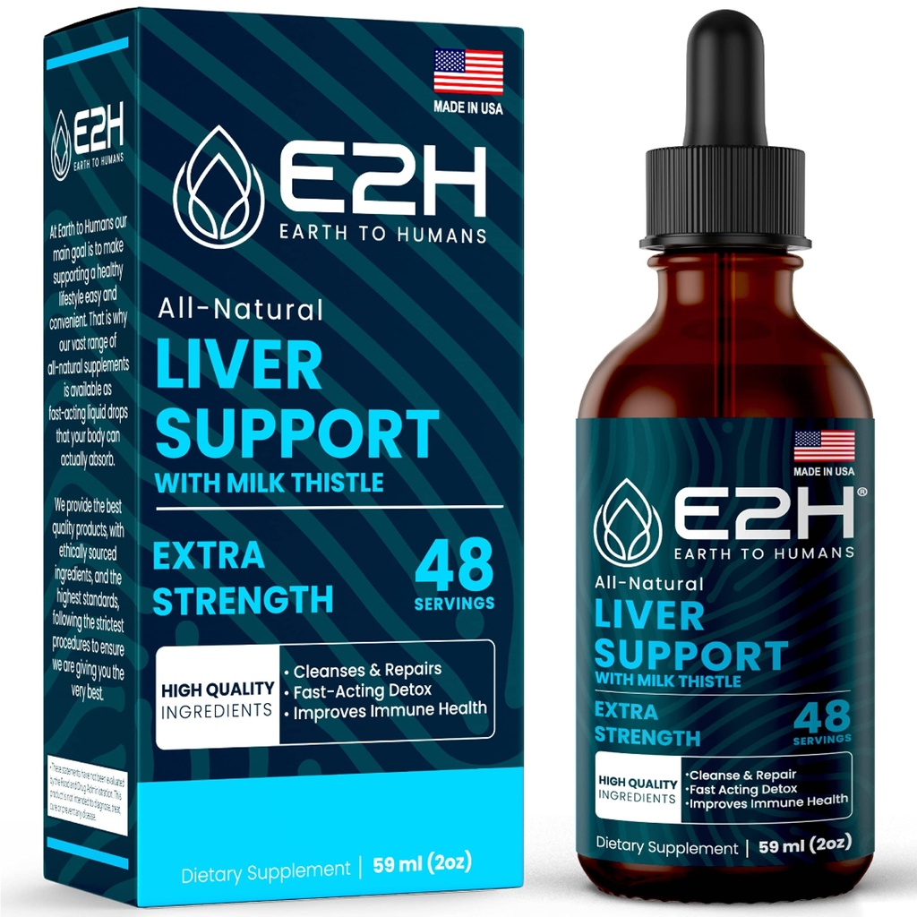 Liver Cleanse Detox & Repair - Herbal Liver Support Milk Thistle Supplement - Silymarin Milk Thistle Supplements with Dandelion Root, Chanca Piedra, Turmeric Root & Artichoke Extract - 2 Fl Oz by E2H