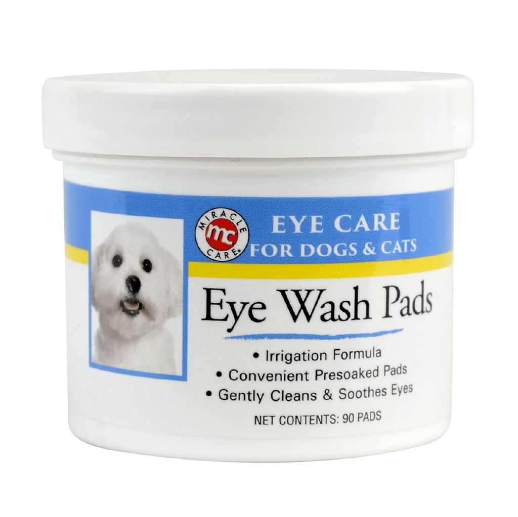 Miracle Care Eye Wash Pads for Dogs and Cats, 90 Pre-Soaked Wipes | Single Use Wipes Gently Clean and Soothe Pet Eyes, Non-Stinging Formula to Remove Eye Debris and Dirt, For Daily Use