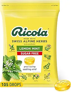 Ricola Sugar Free Lemon Mint Herbal Cough Suppressant Throat Drops, 105ct Bag
