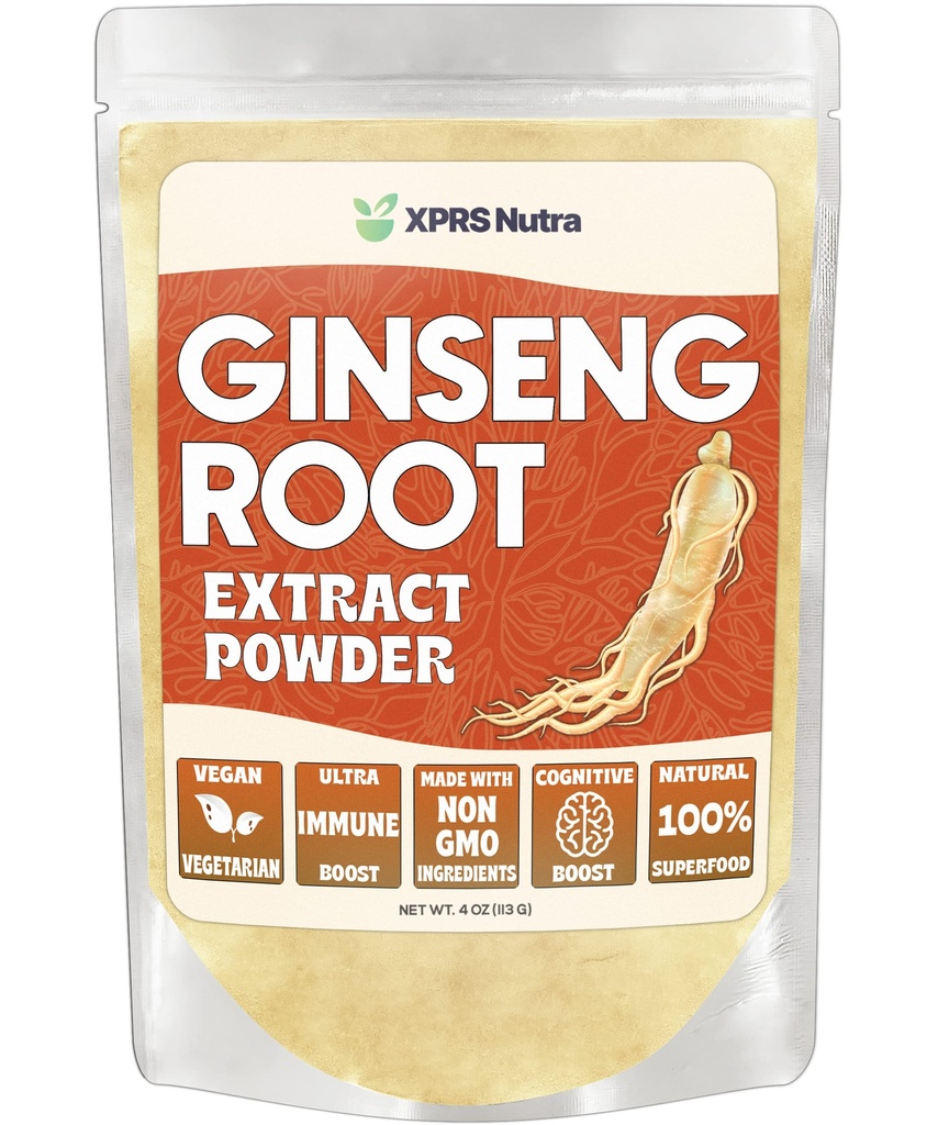 XPRS Nutra Ginseng Root Extract σκόνη - Ginseng σκόνη υποστηρίζει Γνωστική λειτουργία, φυσική απόδοση, και ανοσοποιητικό σύστημα - Vegan φιλικό Panax Ginseng σε μορφή σκόνης (4 ουγγιά)
