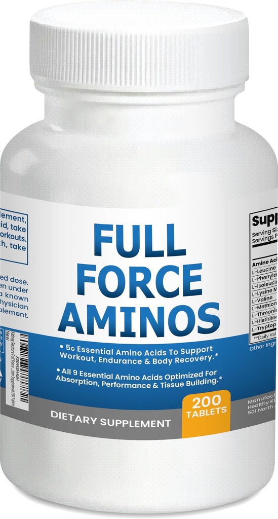 Kidney Restore Full Force Amino Acid Supplement, Tissue Building Essential Amino Acids for Workout Recovery. Amino Acids for Performance 200 EAA BCAA Tablets