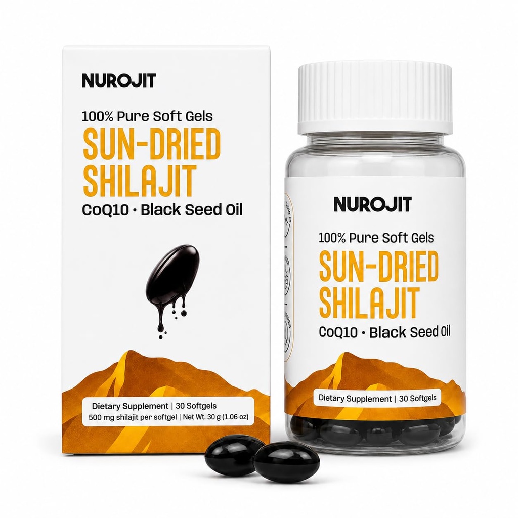 Sun-Dried Himalayan Shilajit Softgels Pure Shilajit Resin Inside | Supplement with CoQ10 Ubiquinol and Black Seed Oil, Liquid Resin Capsules, Lab Tested, For Men & Women, 30 Softgels