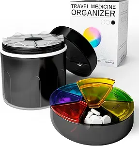 Μεγάλο συμπλήρωμα Διοργανωτής Μπουκάλι - Διανομέας Χάπια 2 σε 1 - Μεγάλος κάτοχος βιταμινών και φορητό κουτί μαγνητικών χαπιών με 7 διαμερίσματα Θεραπευτική συσκευασία αποθήκευσης εμπορευματοκιβωτίων με ετικέτες Travel Medicine περίπτωση