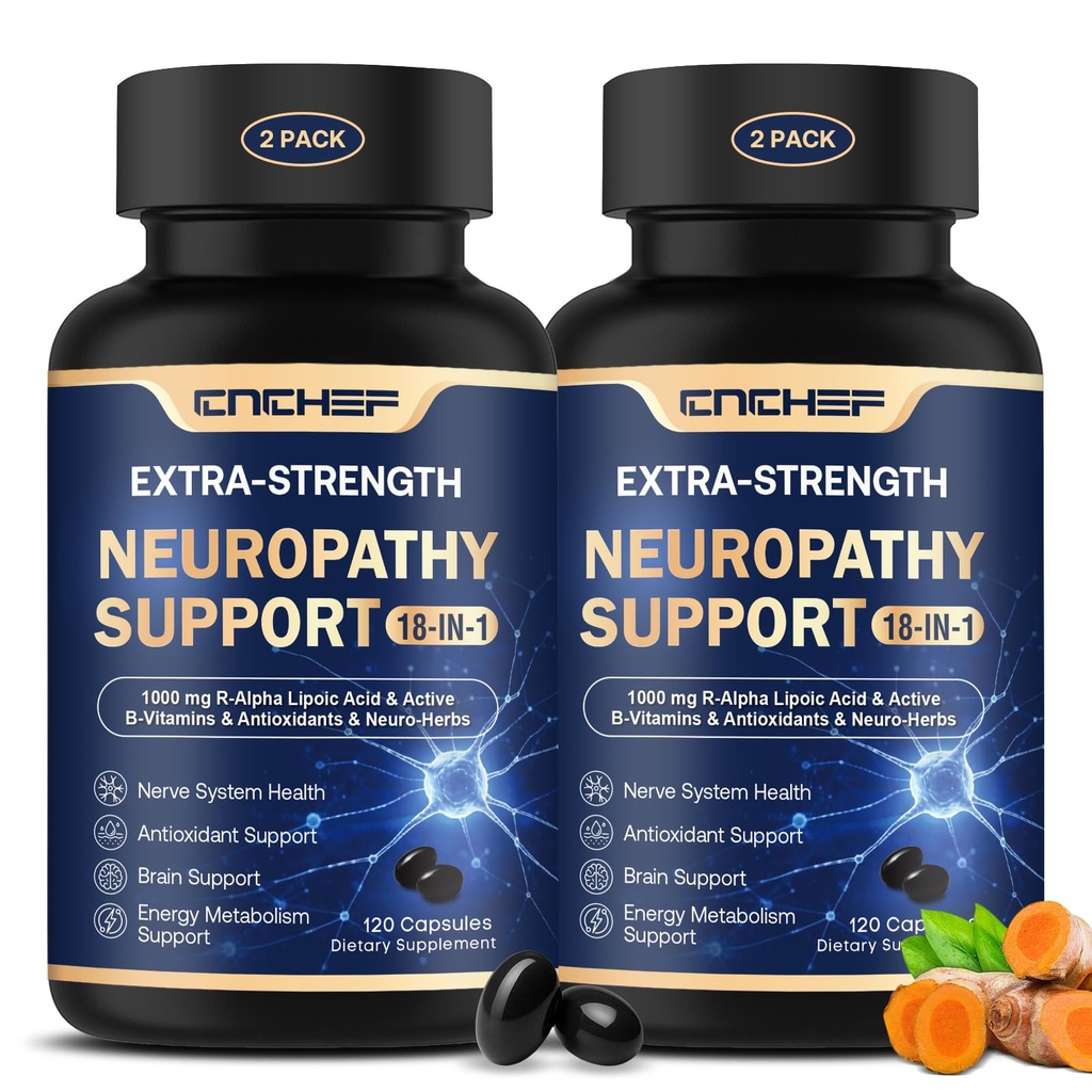 Neuropathy Support Nerve Supplement – 1000mg Advanced R-Alpha Lipoic Acid, L-Carnitine, Benfotiamine, PQQ,CoQ10,Magnesium & B-Complex for Nerve Health,Antioxidant & Cellular Energy,Vegan 240 Capsules