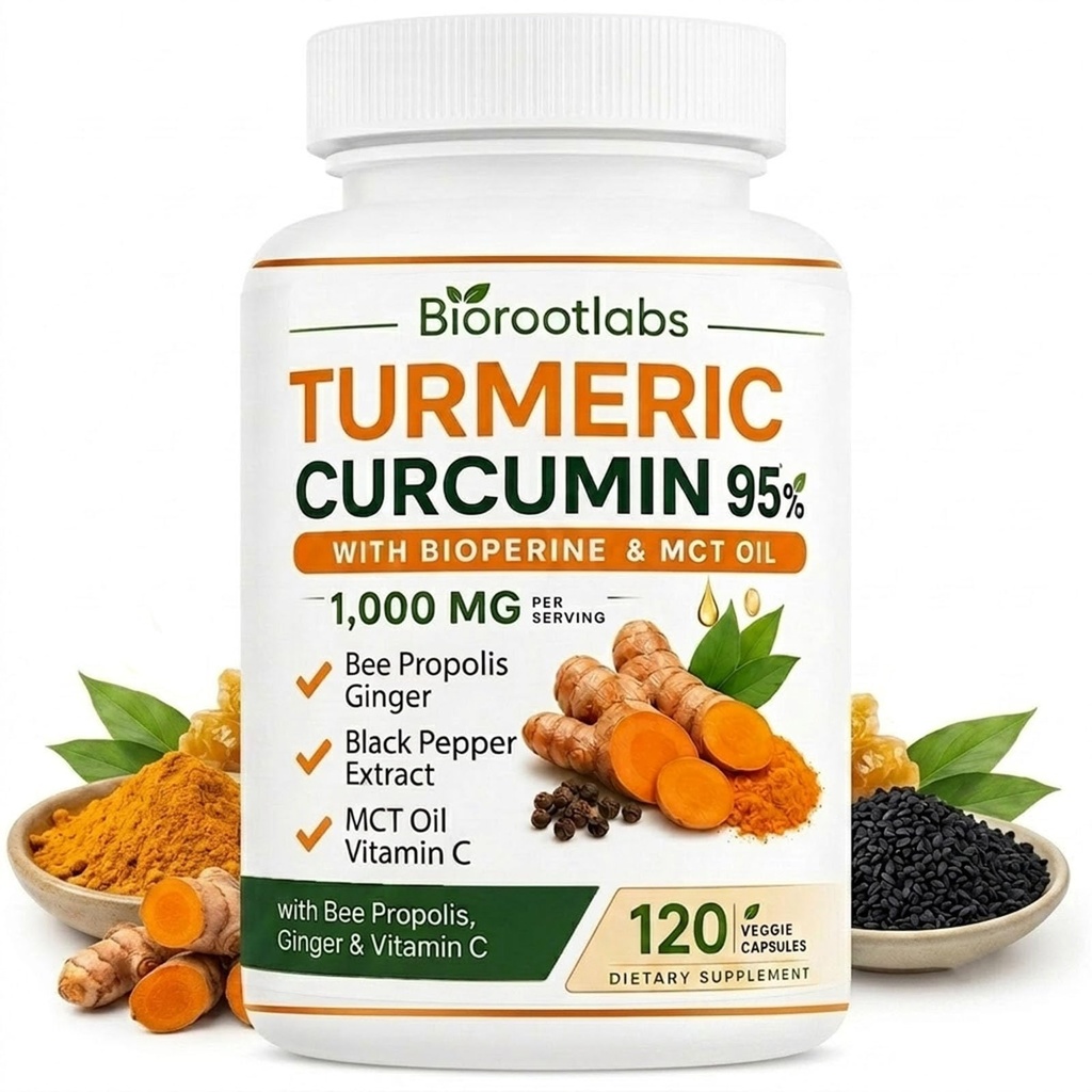 Biorootlabs Turmeric Curcumin Supplement, 120 Capsules | Pure Turmeric Curcumin 95 1000mg with Black Pepper Extract, Antioxidant & Joint Wellness Support