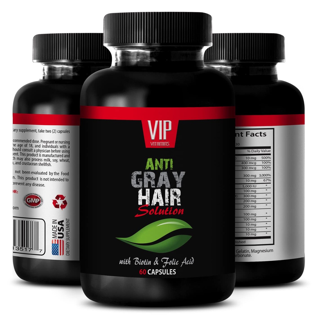 VIP VITAMINS Folic Acid - Gray Hair Solution - Hair Color Restorer (1 Bottle 60 Capsules)