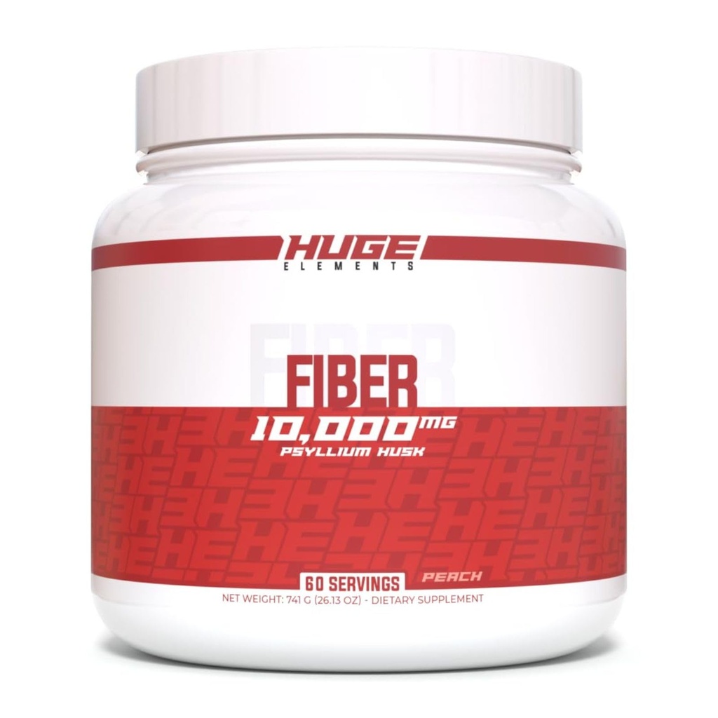 Huge Supplements Fiber, 10 Grams of Premium Psyllium Husk Powder, Soluble Fiber for Digestive Health & Functions, Natural Prebiotic with Delicious Flavors (60 Servings) (Peach)