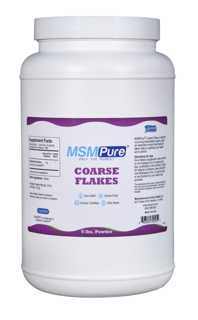 KALA Health MSMPure Coarse MSM Powder Fleakes – US-Made MSM για κοινή υγεία, εμφάνιση του δέρματος, και Hair & Nail Support – 5 lb, Βιολογικό Sulfur