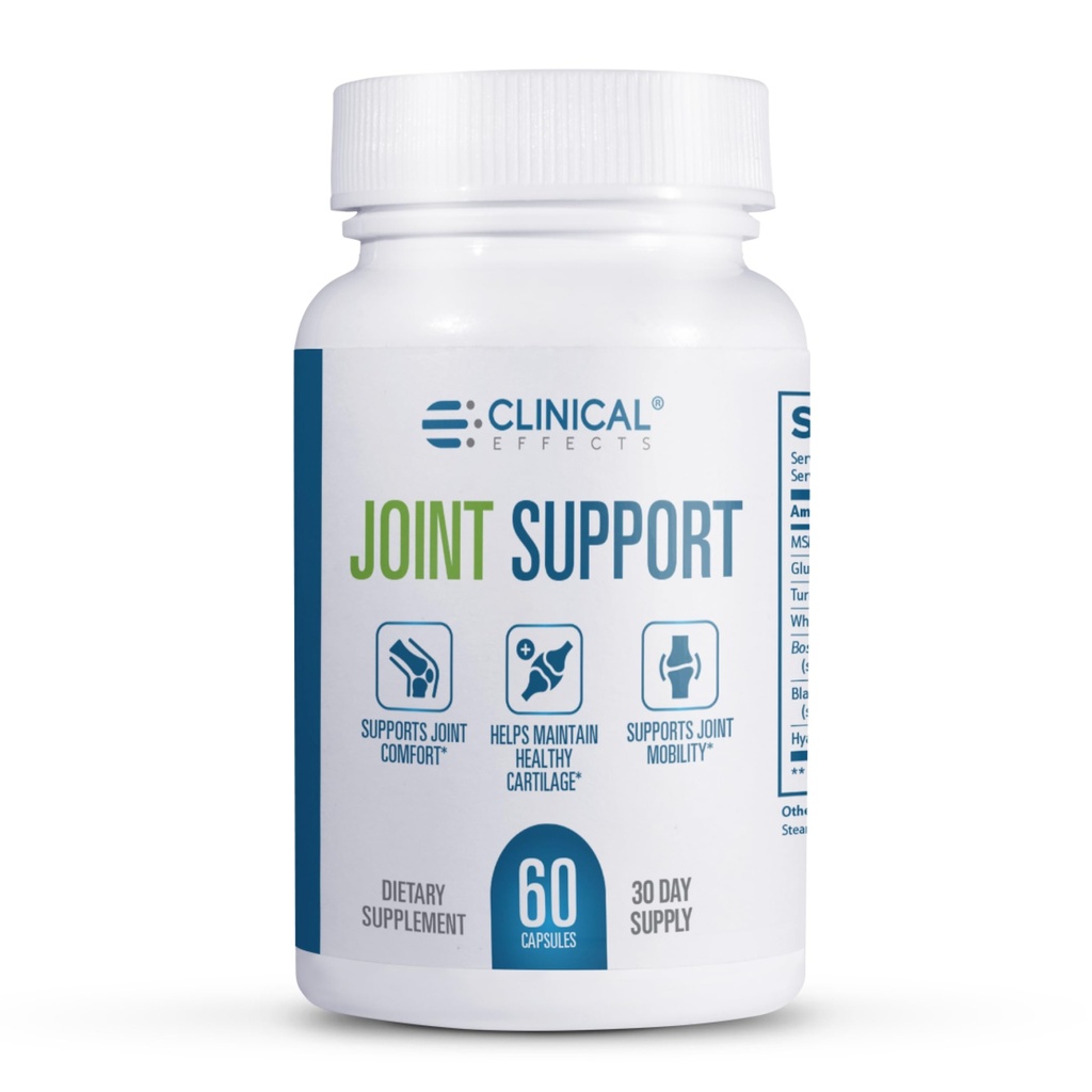 Clinical Effects Joint Support - Advanced Joint Health Supplement with Boswellie, MSM, GLucosamine, Turmeric and More - 60 Capsules - Max Absorption - Made in The USA
