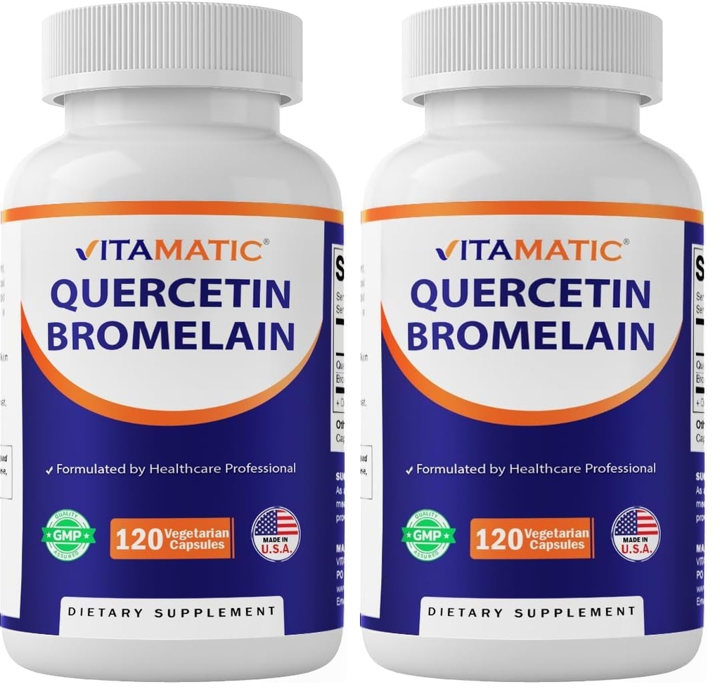 Vitamatic Quercetin with Bromelain – 120 Vegetarian Capsules. (Pack of 2)
