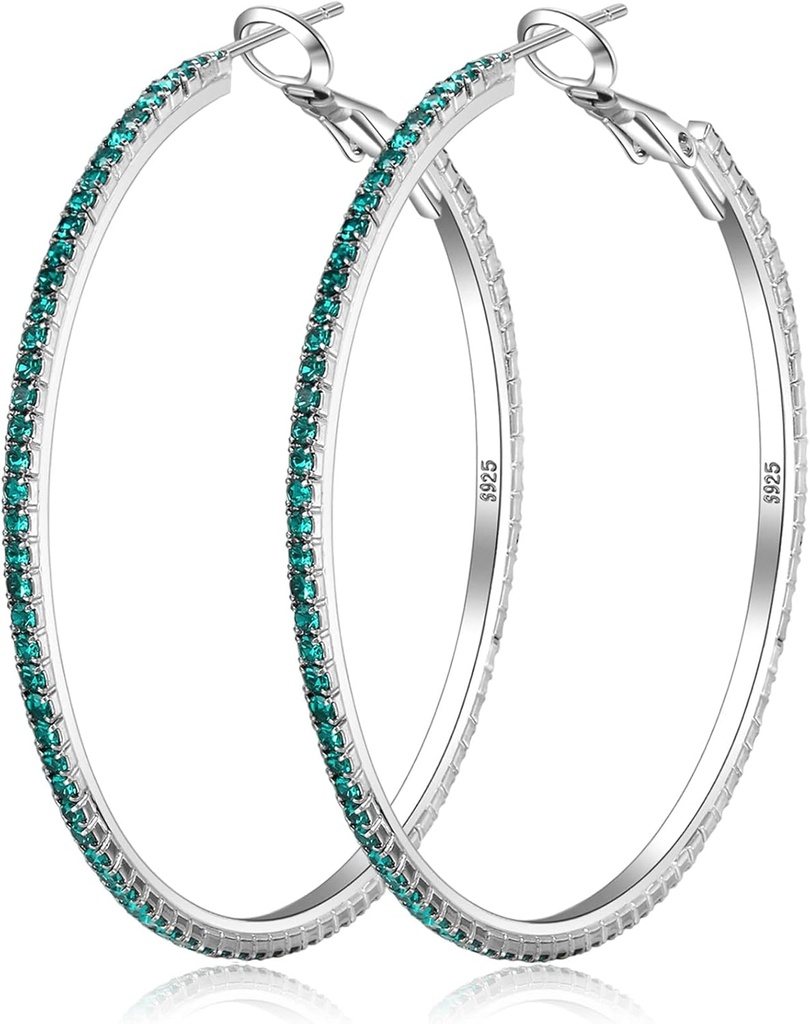 925 Σκουλαρίκια Sterling Silver Μεγάλα Σκουλαρίκια Rhinestone Hoop Big Cubic Zirconia Hoop Σκουλαρίκια Thin Rinestones Round Hoop Σκουλαρίκια για γυναίκες 20/30/40/50/60/70mm Αστραφτερά Κουπιά με Κρύσταλλα για Γυναίκες