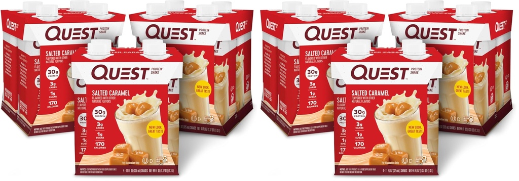 Quest Nutrition Ready to Drink Salted Caramel Protein Shake, 30g Protein, 3g Net Carbs, Gluten Free, Keto Friendly, 11 fl.oz 4 Count(Pack of 6)