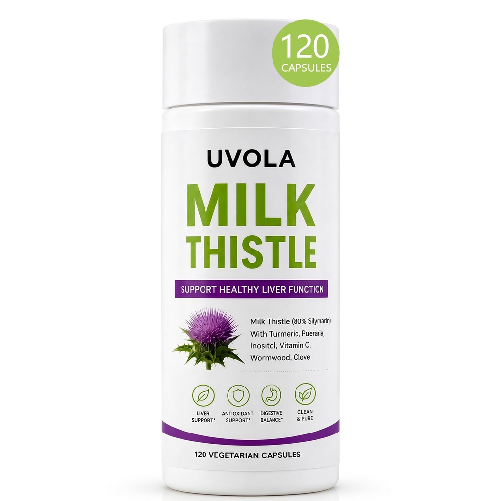 Milk Thistle Liver Support Supplement with 80% Silymarin, Inositol, Turmeric, Clove, Vitamin C and L-Methionine, Digestive and Antioxidant Support, 120 Capsules (1)