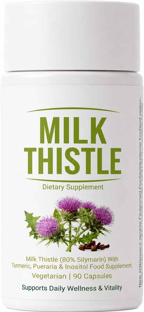 Milk Thistle Liver Detox, Vegan Support, 90 Capsules | 8 In 1 Blend Liver Support Supplement with 80% Silymarin, Inositol, Turmeric & Vitamin C, Daily Wellness Formula.1pc