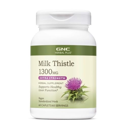 GNC Herbal Plus Milk Thistle 1300mg, Extra Strength, 60 Caplets | Provides Milk Thistle Seed Extract to Support Healthy Liver Function, Vegetarian and Gluten-Free for Daily Use