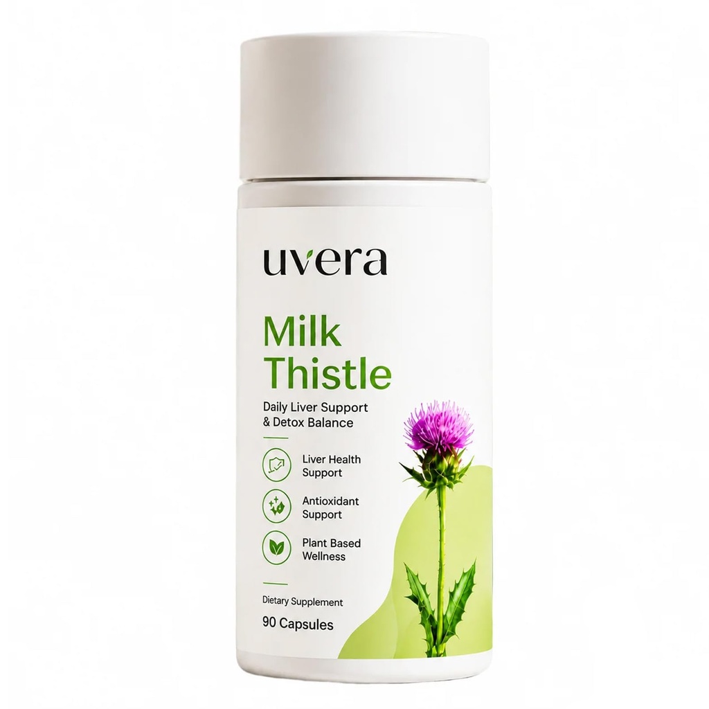 Uvera - Milk Thistle Detox, Liver Support with Silymarin Extract | Plant-Based Herbal Capsules for Daily Wellness, Gut Health & Increased Vitality, 90 Count