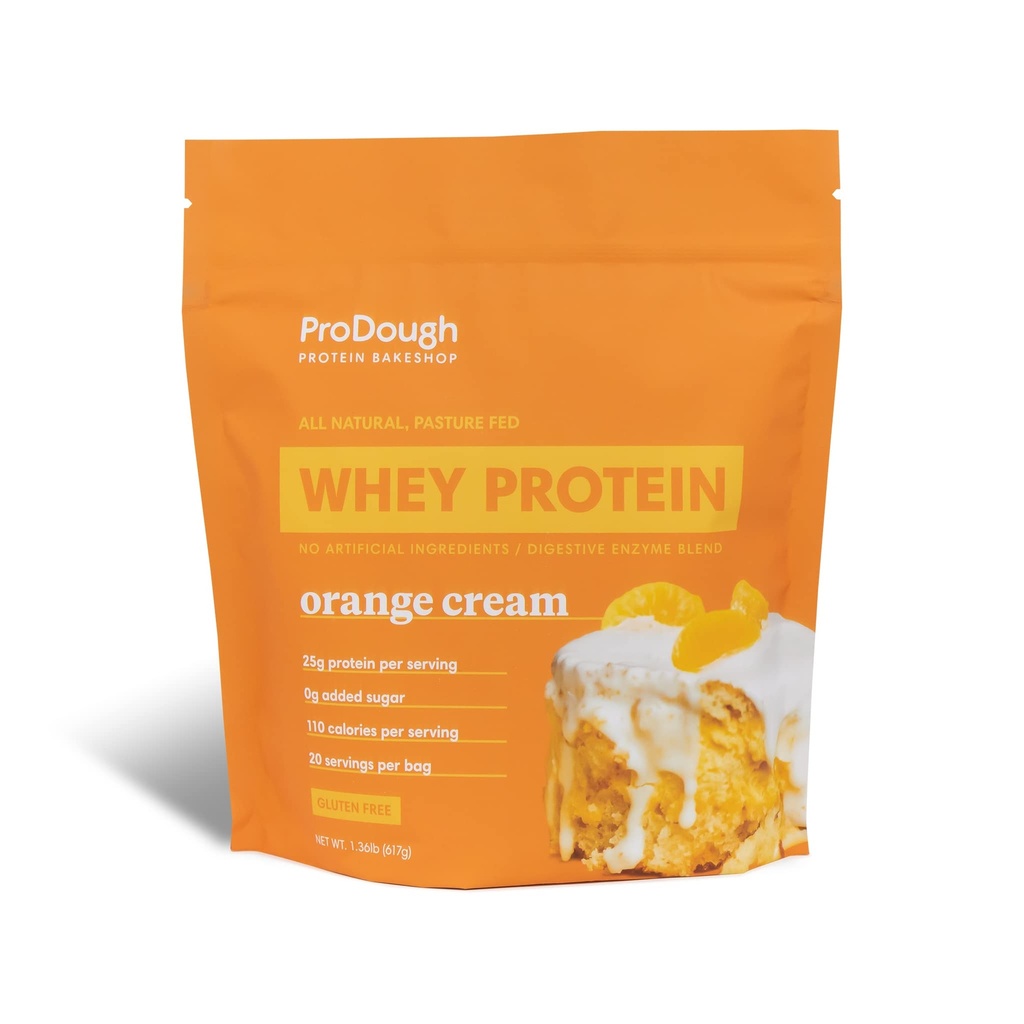 ProDough Gourmet Whey Isolate Hydrolized Protein Powder for Shake Mix- Easy Digest Enzyme Blend, 25g Protein per Serving, Natural Ingredients, Gluten Free, Keto Friendly (Orange Cream)