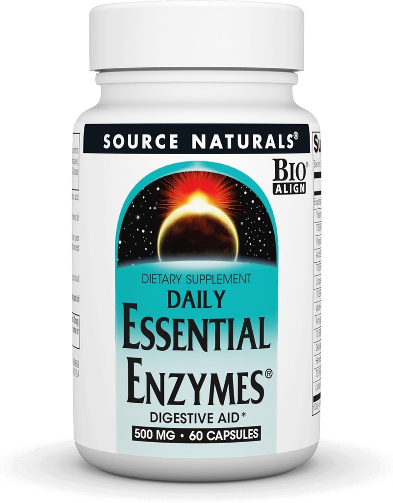 Source Naturals Essential Enzymes 500mg Bio-Aligned Multiple Enzyme Supplement Herbal Defense for Digestion, Gas, Constipation & Bloating Relief - Υποστηρίζει ένα ισχυρό ανοσοποιητικό σύστημα - 60 κάψουλες