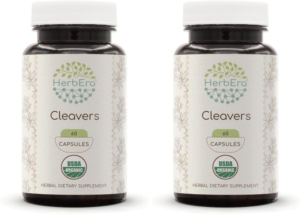 Cleavers USDA Organic 60 Capsules | Natural Herbal Supplement | Certified Organic Vegetarian Capsules and Organic Cleavers (Galium aparine) Dried herb (60 Capsules) (Pack of 2)