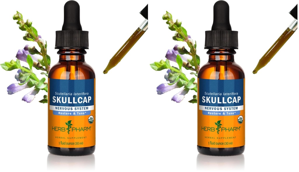 Herb Pharm Certified Organic Skullcap Liquid Extract for Nervous System Support, Organic Cane Alcohol, 1 Ounce (Pack of 2)
