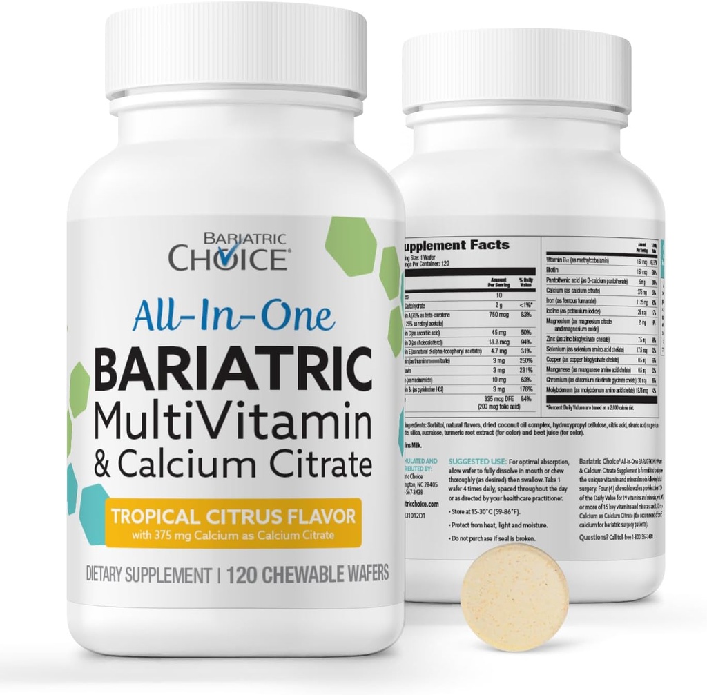 Bariatric Choice All-in-One Chewable Bariatric MultiVitamin με κιτρικό σίδηρο & ασβέστιο, τροπικά εσπεριδοειδή (120ct)