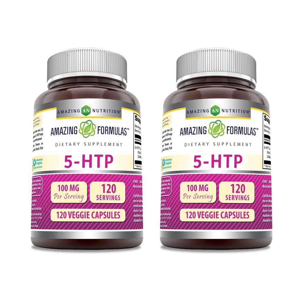 Amazing Formulas 5-HTP (Hydroxytryptophan) Supplement | 100 Mg Per Serving | Veggie Capsules | Non-GMO | Gluten Free | Made in USA (2 Pack, 120 Count)