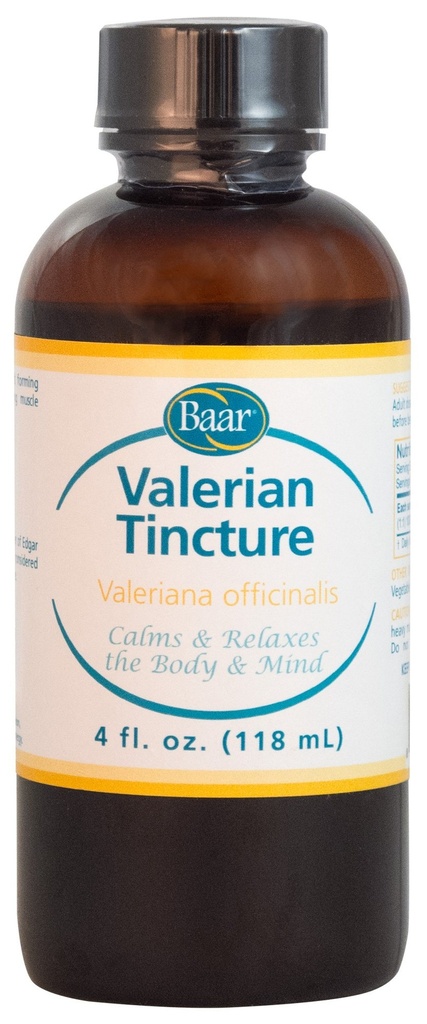 Baar Valerian Tincture, 4 oz | Herbal liquid extract, amber bottle, traditional botanical preparation