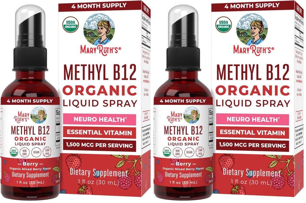MARYRUTH'S Organic Methyl B12 Spray | 1,500 mcg B12 Per Serving | Methylcobalamin | Energy Metabolism | Cognitive Function | Neuro Health | Vegan | Gluten Free | Sugar Free | 1 Fl Oz (Pack of 2)