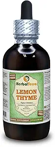 Lemon Thyme (Thymus x Citriodorus) Glycerite, Organic Dried Herb Alcohol-Free Liquid Extract (Brand Name: HerbalTerra, Proudly Made in USA) 4 fl.oz (120 ml)