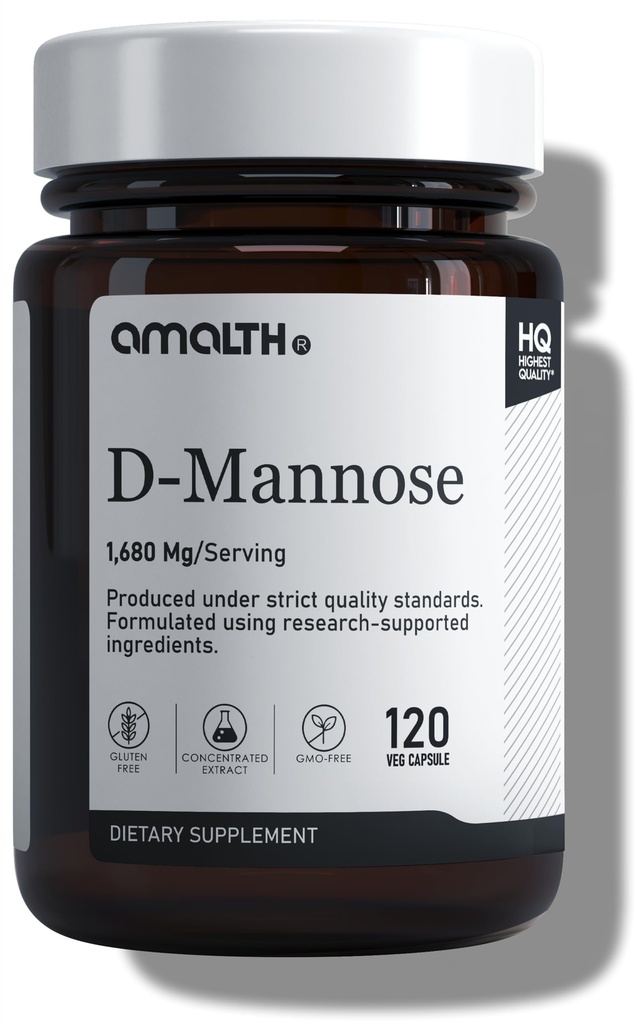AMALTH D Mannose Capsules 1680 mg | D Mannose Powder Supplement Capsules | Mannose Capsules | Plant Based Natural Supplement | Urinary Tract Health Support | 120 Veg Capsules