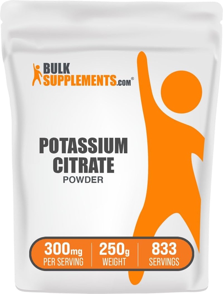 BulkSupplements.com Κιτρικό κάλιο σε σκόνη - για την υποστήριξη της ενυδάτωσης, Συμπλήρωμα Ορυκτού, Κάλιο 99mg - Χωρίς γλουτένη, 300mg ανά σερβίρισμα, 250g (8,8 oz) (πακέτο του 1)