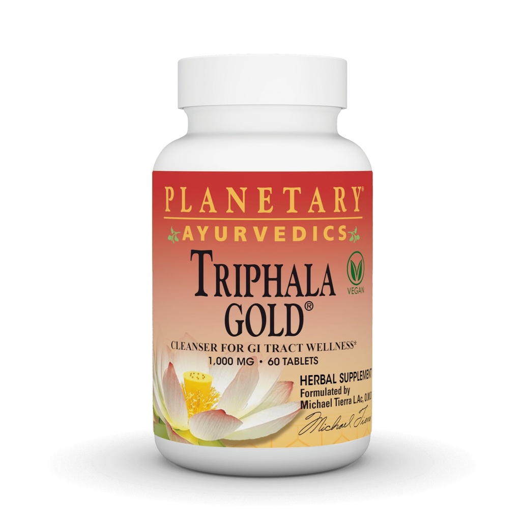 PLANETARY HERBALS Triphala Gold Ayurvedic Herbal Supplement, 1000 Mg, 60 Count | Vegan Cleanser for GI Tract Wellness