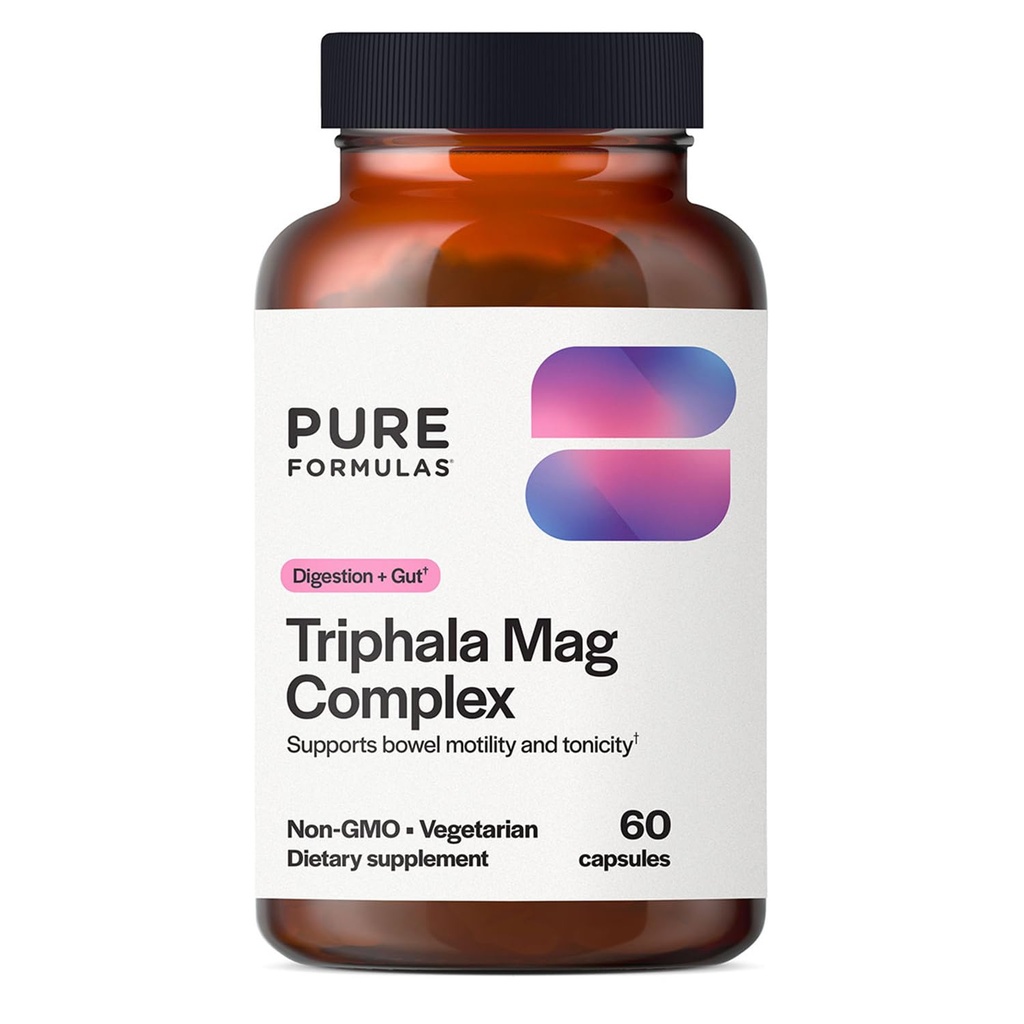 PureFormulas Digestive Supplement, Triphala Magnesium Complex for Digestive Support, Bowel Regularity, Gut Wellness, Vegetarian, Gluten-Free, Non-GMO, 60 Capsules