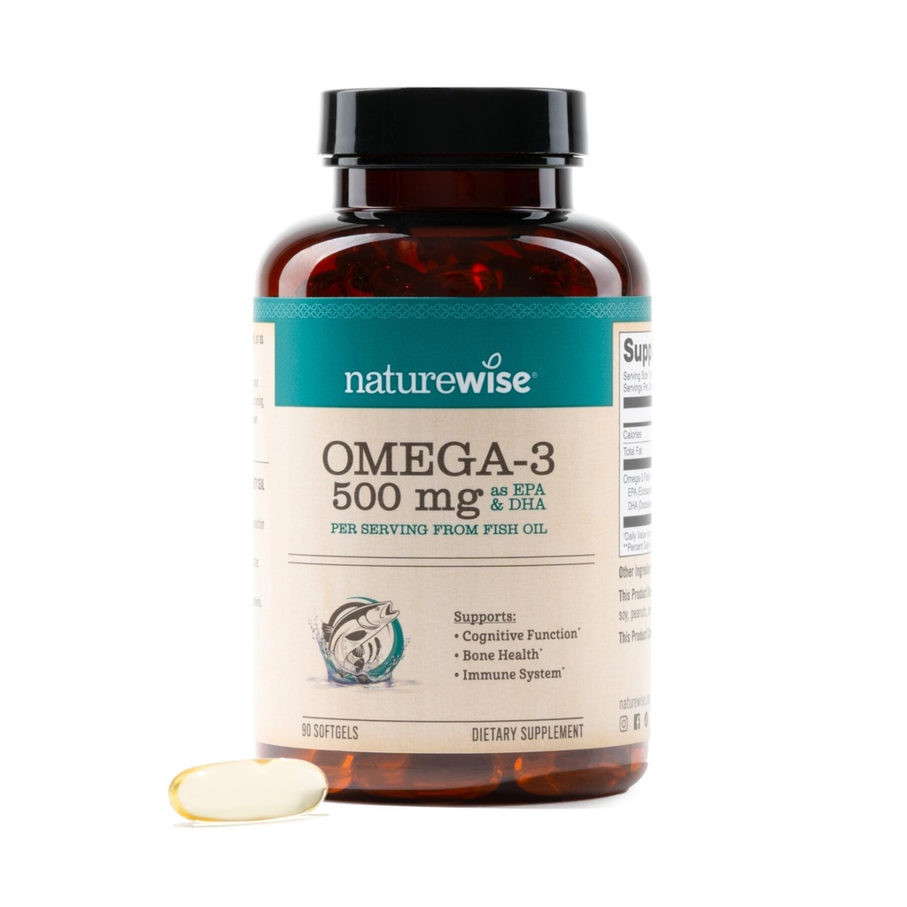 NatureWise Omega 3 Fish Oil - 500 mg ανά χάπι - EPA & DHA - Ανοσολογική Υποστήριξη, Εγκεφαλική Υγεία & Βέλτιστη Ευεξία - Γλουτένη και Χωρίς Σόγια, Μη ΓΤΟ - 90 Softgels[3-Month Supply]