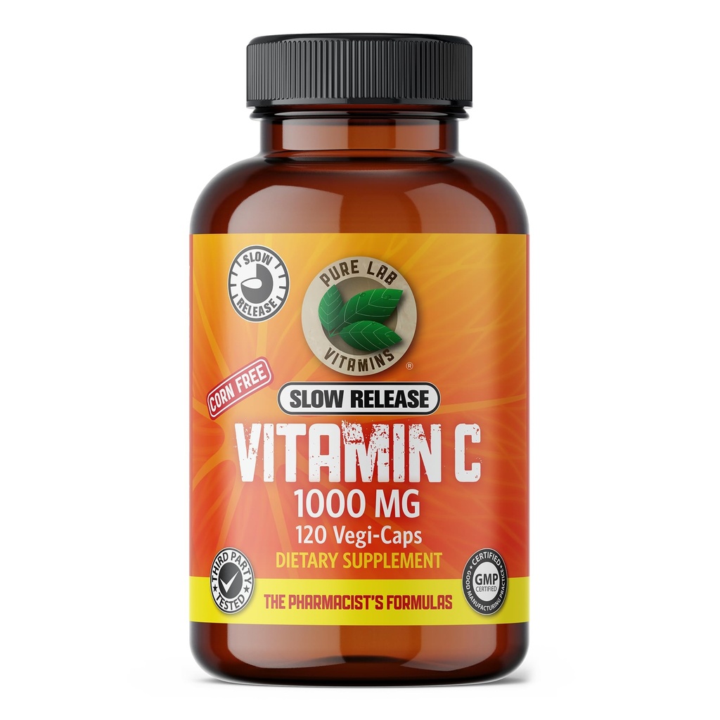 Βιταμίνη C 1000 mg - Ταπιόκα Πηγή - 120 Vegi Λαϊκή Δημοκρατία του Κονγκό Caps από Pure Lab Βιταμίνες (DRC - Καθυστερημένα καπάκια απελευθέρωσης) Καλαμπόκι Δωρεάν Κατασκευασμένο στον Καναδά