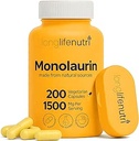 LongLifeNutri Monolaurin 1500mg - Potent Glycerol from Coconut, 200 Vegetarian Capsules, Organic Supplement for Gut Balance & Natural Defense, 100-Day Supply, GMP Certified, Made in USA