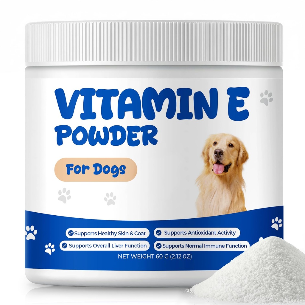 Vitamin E for Dogs Powder, Skin & Coat Support with Antioxidant Activity | Dog Vitamins & Daily Wellness Supplement with Fish Oil & Zinc Supports Immune Function & Overall Vitality, 60 g