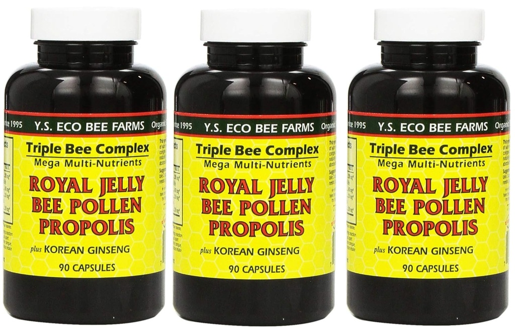 Y.S. Eco Bee Farms, (3 Pack) Royal Jelly, Bee Pollen, Propolis, Plus Korean Ginseng, 90 Κάψουλες