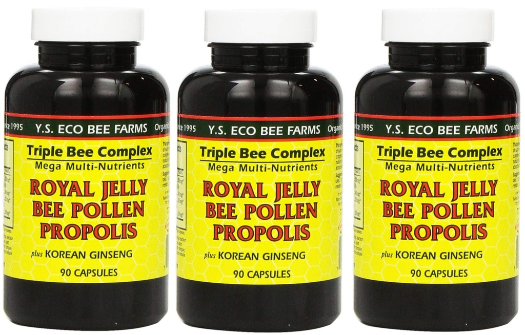 Y.S. Eco Bee Farms, (3 Pack) Royal Jelly, Bee Pollen, Propolis, Plus Korean Ginseng, 90 Κάψουλες