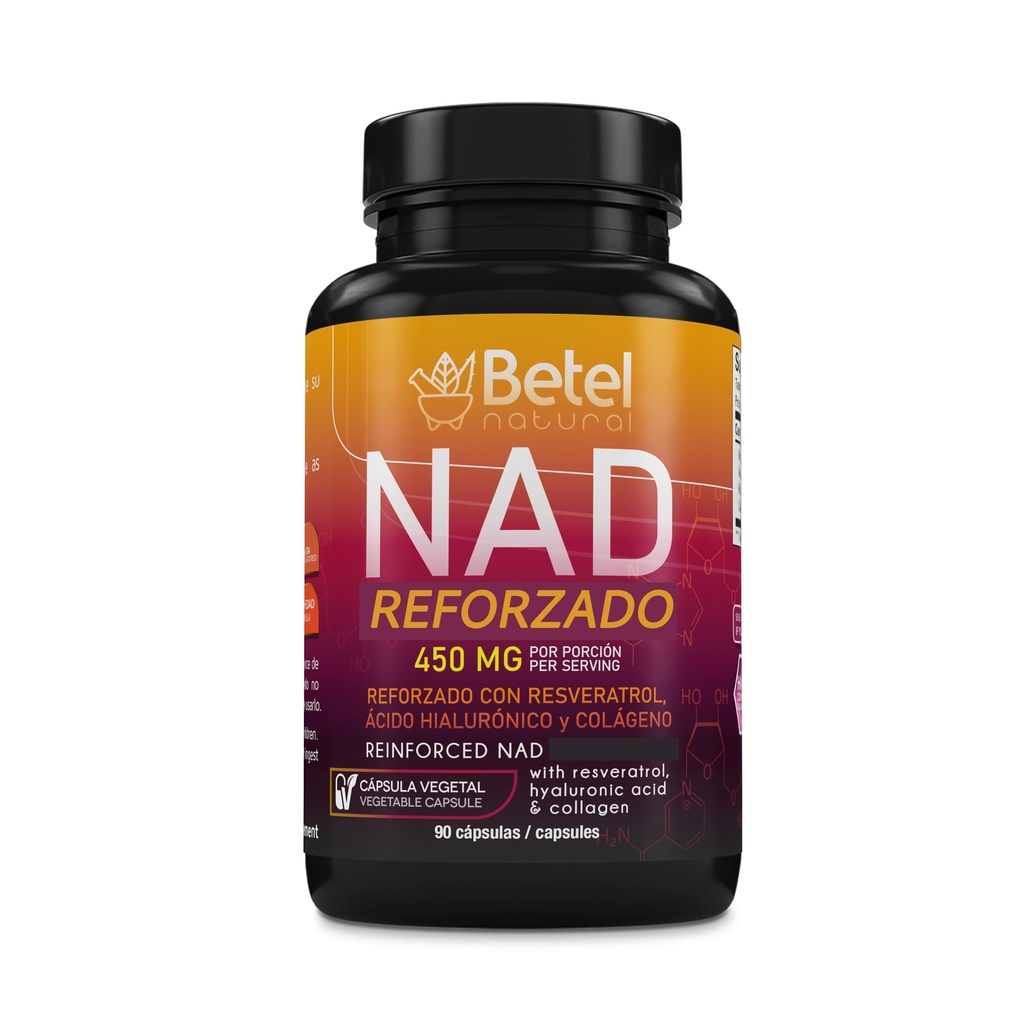 Betel Natural NAD Reforzado with Resveratrol, Hyaluronic Acid, Collagen, 450mg, 90 Vegetable Capsules