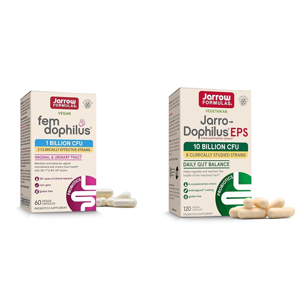 Jarrow Formulas Probiotics Bundle with Fem-Dophilus 1 Δισεκατομμύριο CFU και Jarro-Dophilus EPS 10 Δισεκατομμύρια CFU, 180 κάψουλες Veggie