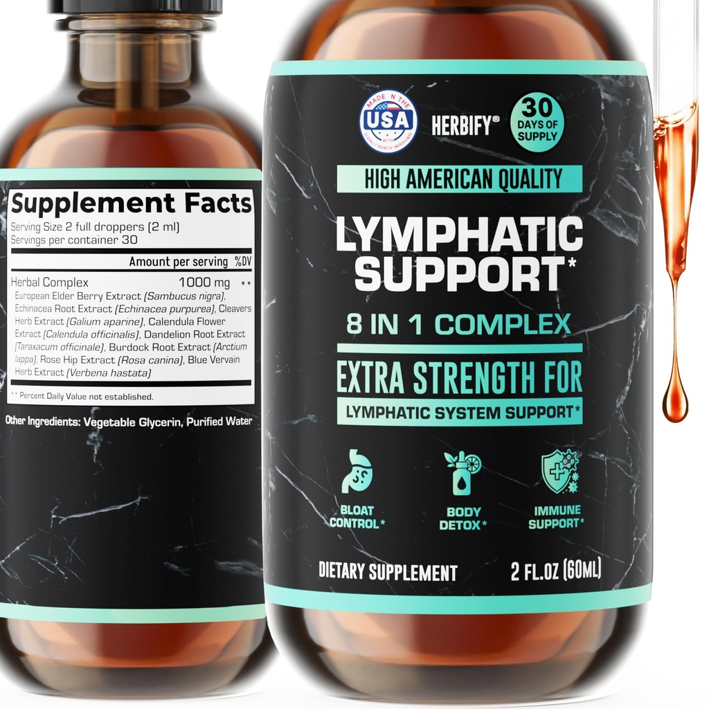 Lymphatic Drainage Drops for Liver Detox & Immune Support - Lymph System Support Drops - Detox Cleanse - 30 Days Supply - 2 Fl Oz Made in USA